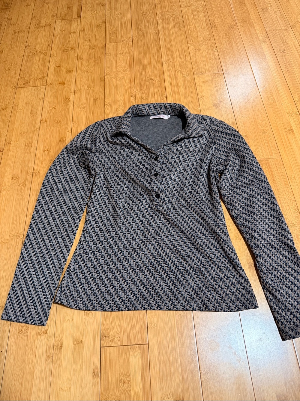 Ivy City Co Black and Gray Geometric Long-Sleeve Polo